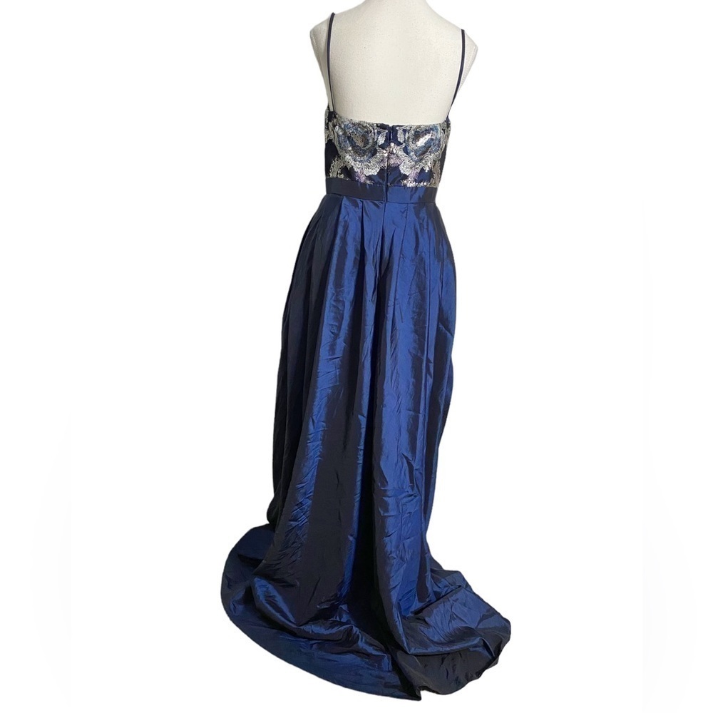 Badgley Mischka Blue Embroidered Top Fit and Flare Formal Evening Dress NWT - Picture 2 of 16